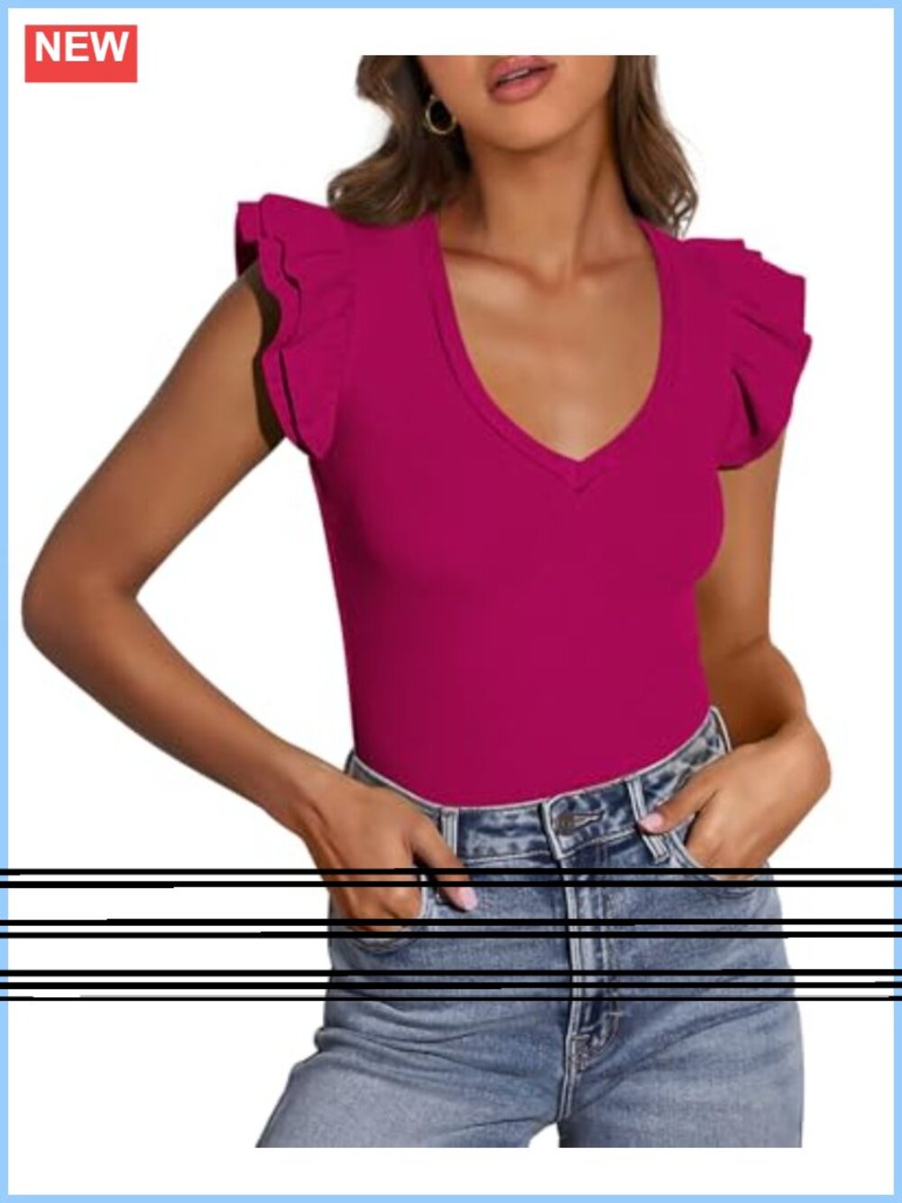 PRETTYGARDEN Womens Sleeveless Slim Fit V Neck Ruffle T Shirt